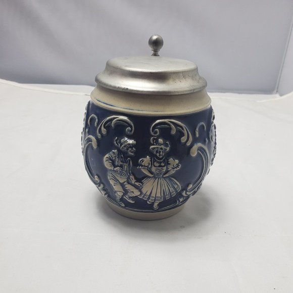 Gerzit West Germany Stone Ceramic Lidded Beer Stein Blue Octoberfest Rare Style - Picture 1 of 9